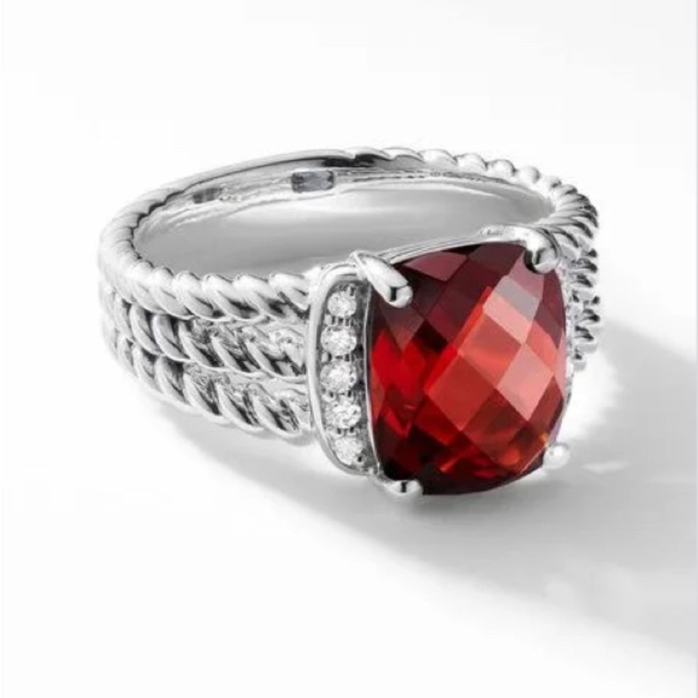 David Yurman Petite Wheaton Garnet Ring (Size 6)